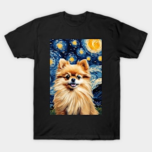 Pomeranian Dog Breed Painting in a Van Gogh Starry Night Art Style T-Shirt